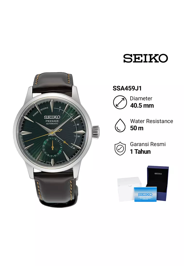 Seiko Presage SSA459J1 Cocktail Time Midnight Mockingbird - Jam Tangan Automatic Pria - Green Dial Brown Leather Strap