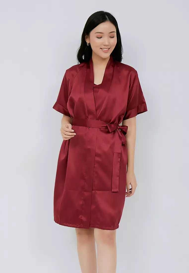 Red satin clearance kimono robe