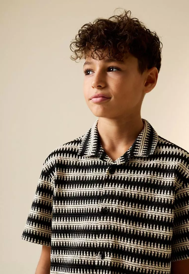 Short Sleeve Textured Stripe Revere Shirt