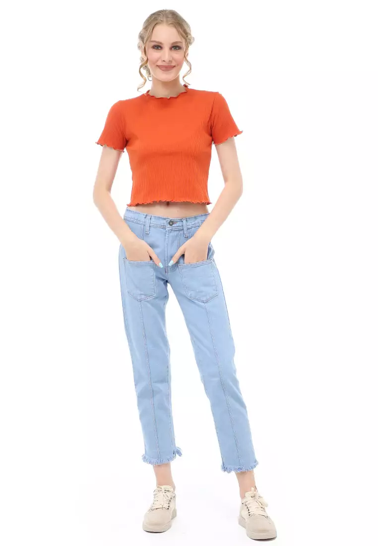 Jourel Celana Panjang Wanita Skinny Jeans Pocket Rawis Stylish Material Denim ORIGINAL - Ice Blue