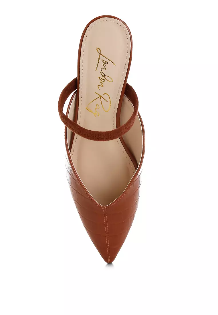 Fantasy Heel Croco Mules In Tan