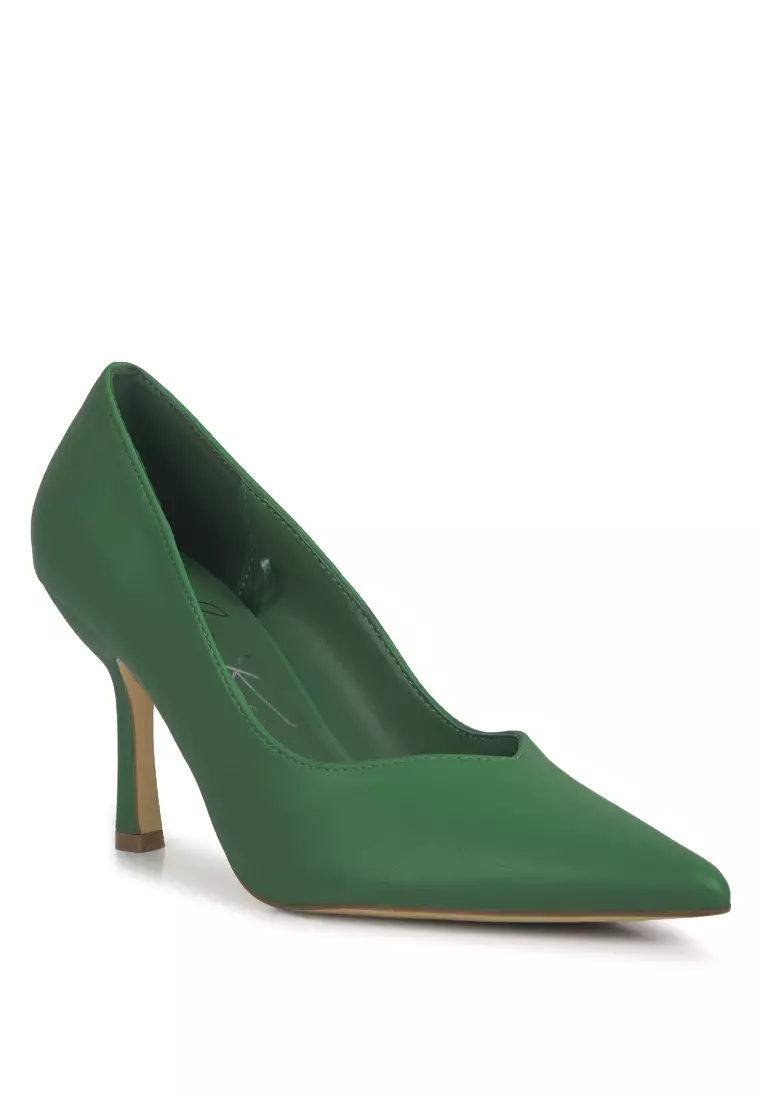 Sepatu hak stiletto berujung runcing warna hijau