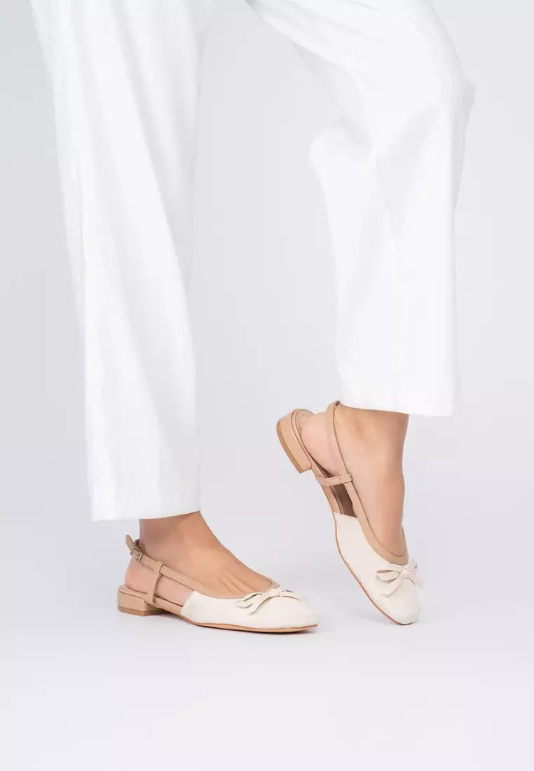 SLINGBACK LOW HEEL PUMP WITH RIBBON DETAIL蝴蝶结低跟后空单鞋