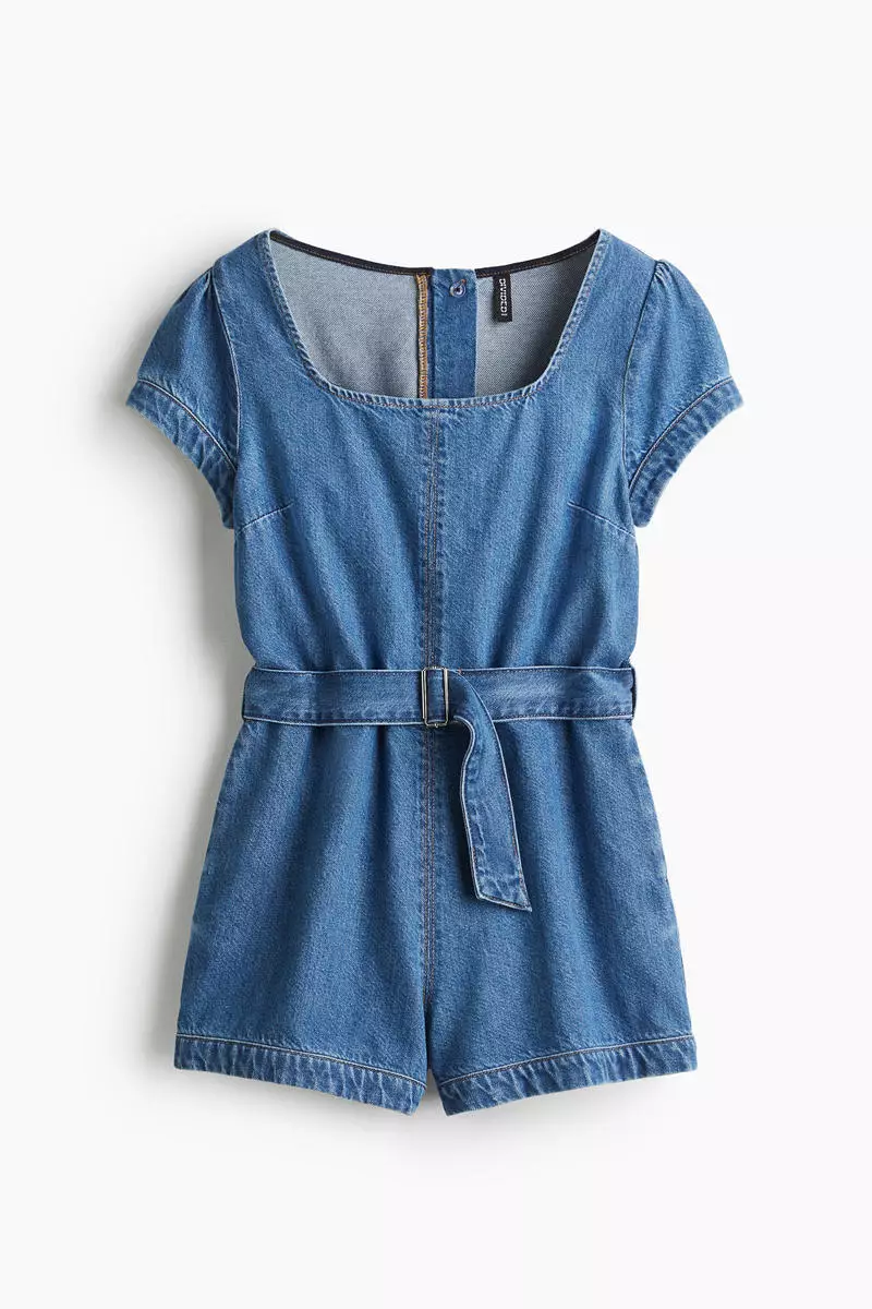 Belted denim playsuit