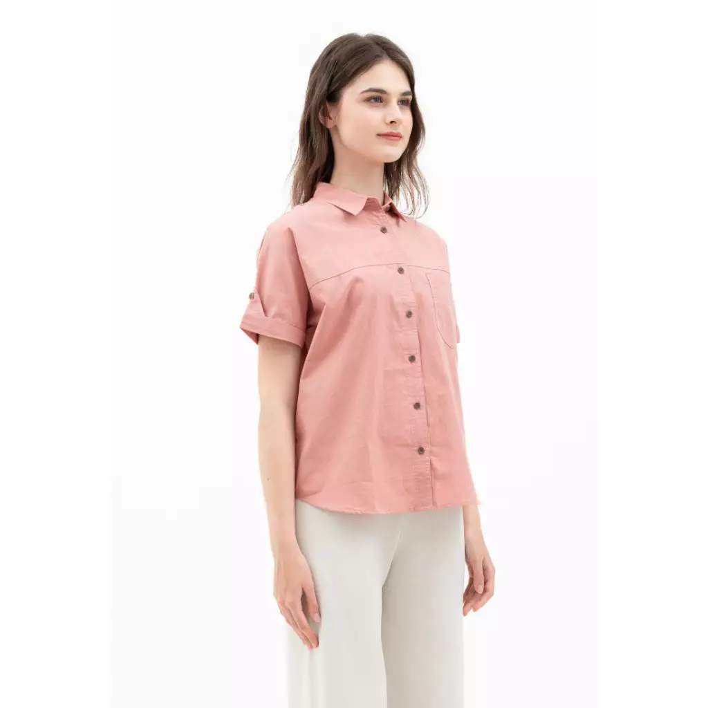Urban Exchange Alisha Shirt Dusty Pink - Atasan Kemeja Basic Lengan Pendek Warna Dusty Pink