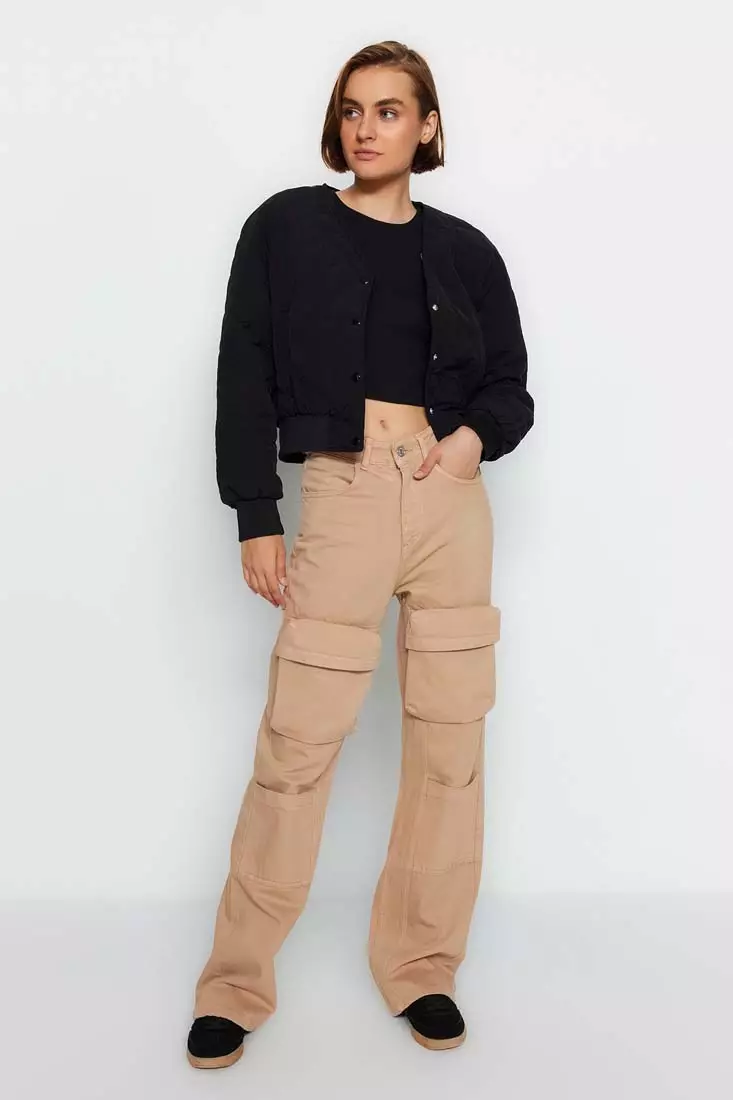 AMILIEe High Waist Cargo Pants for Women Straight Leg Cargo