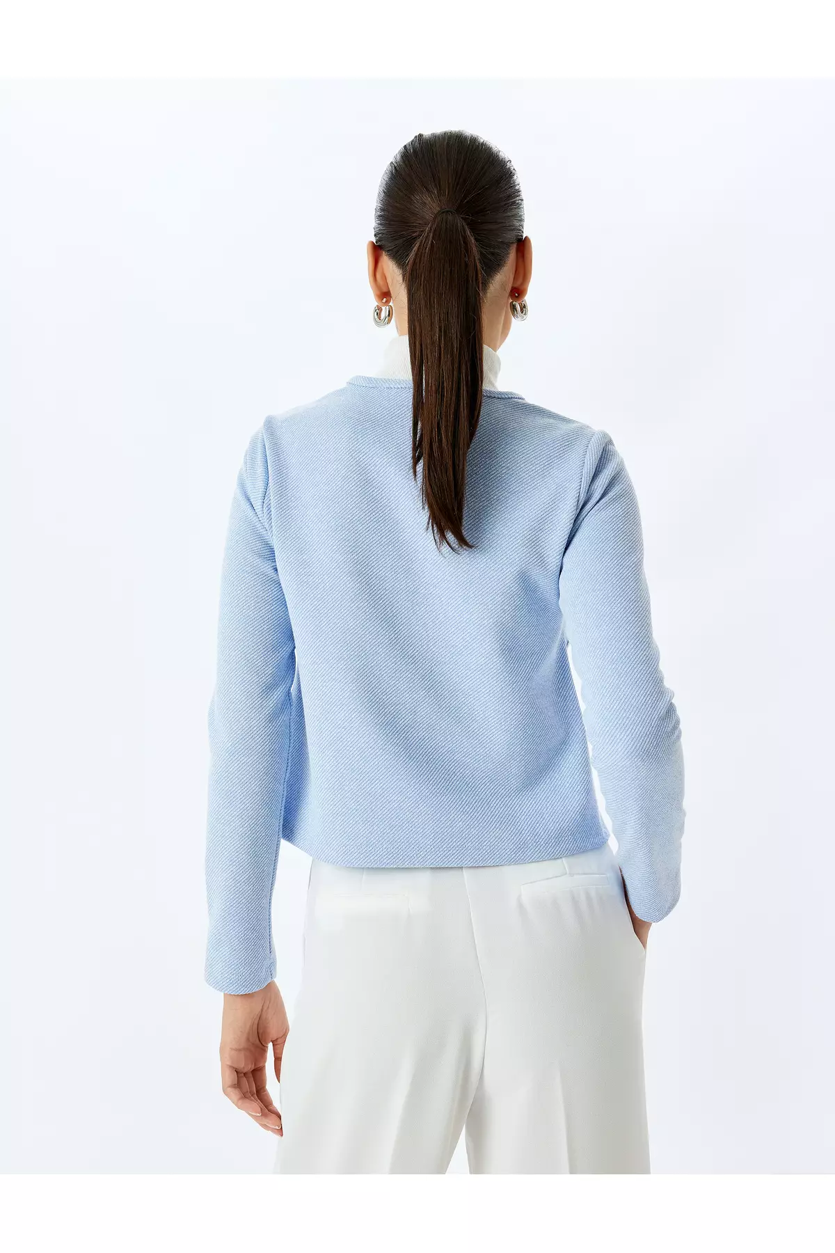 Long Sleeve Round Neck Crop Jacket With Applique Detail