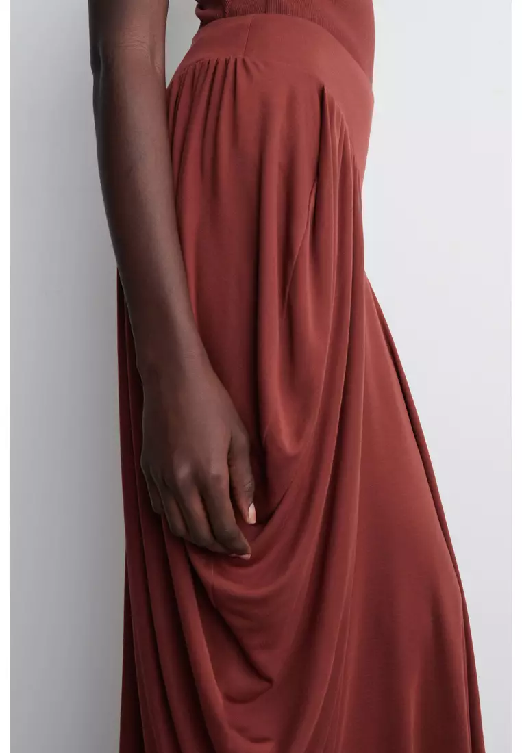 ASYMMETRIC DRAPED MIDI SKIRT