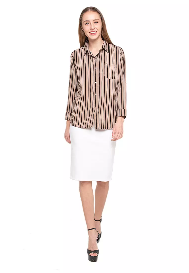 Chalon Midi Skirt Motif Solid Design Casual Bawahan Wanita - White