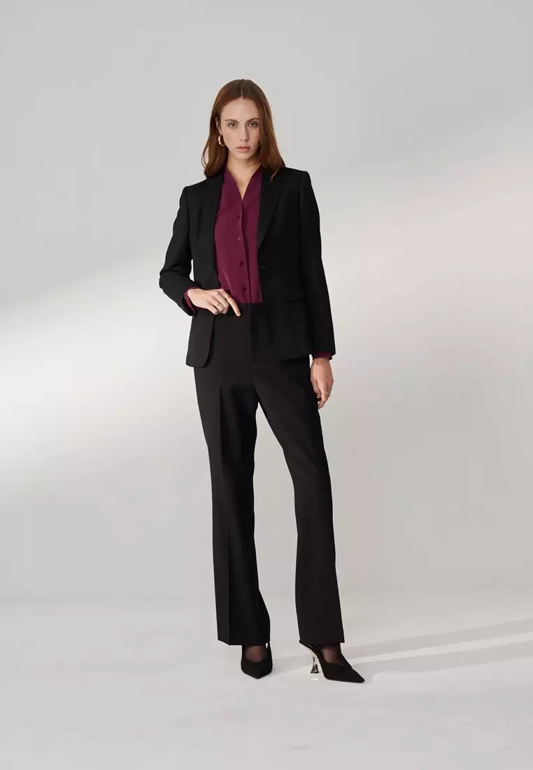 Black Textured Straight Leg Trousers
