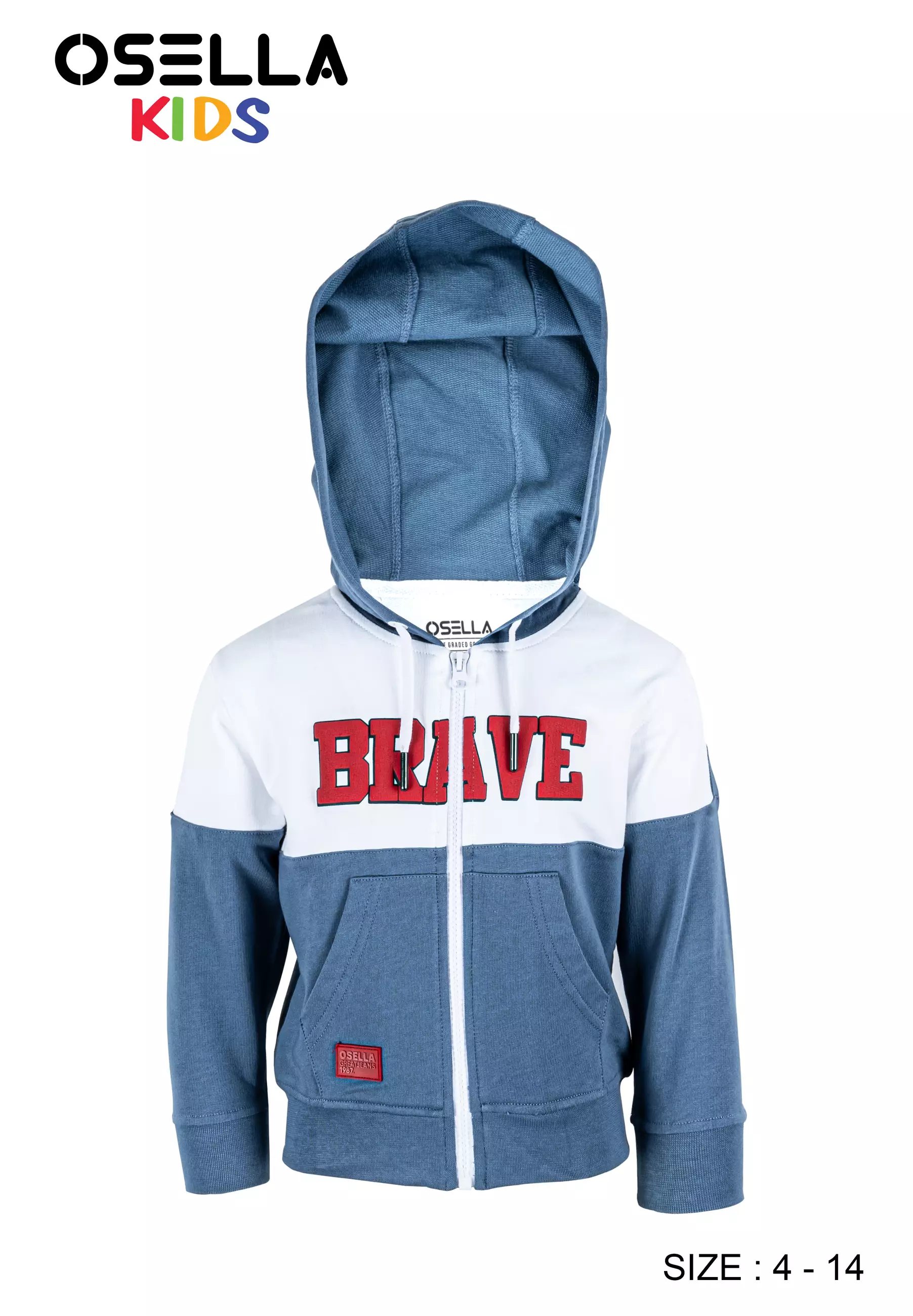 [NEW] Osella Kids Brave Knit Hoodie Jacket Combination In Seaport And White 2262400161 | Jaket Anak Laki-Laki