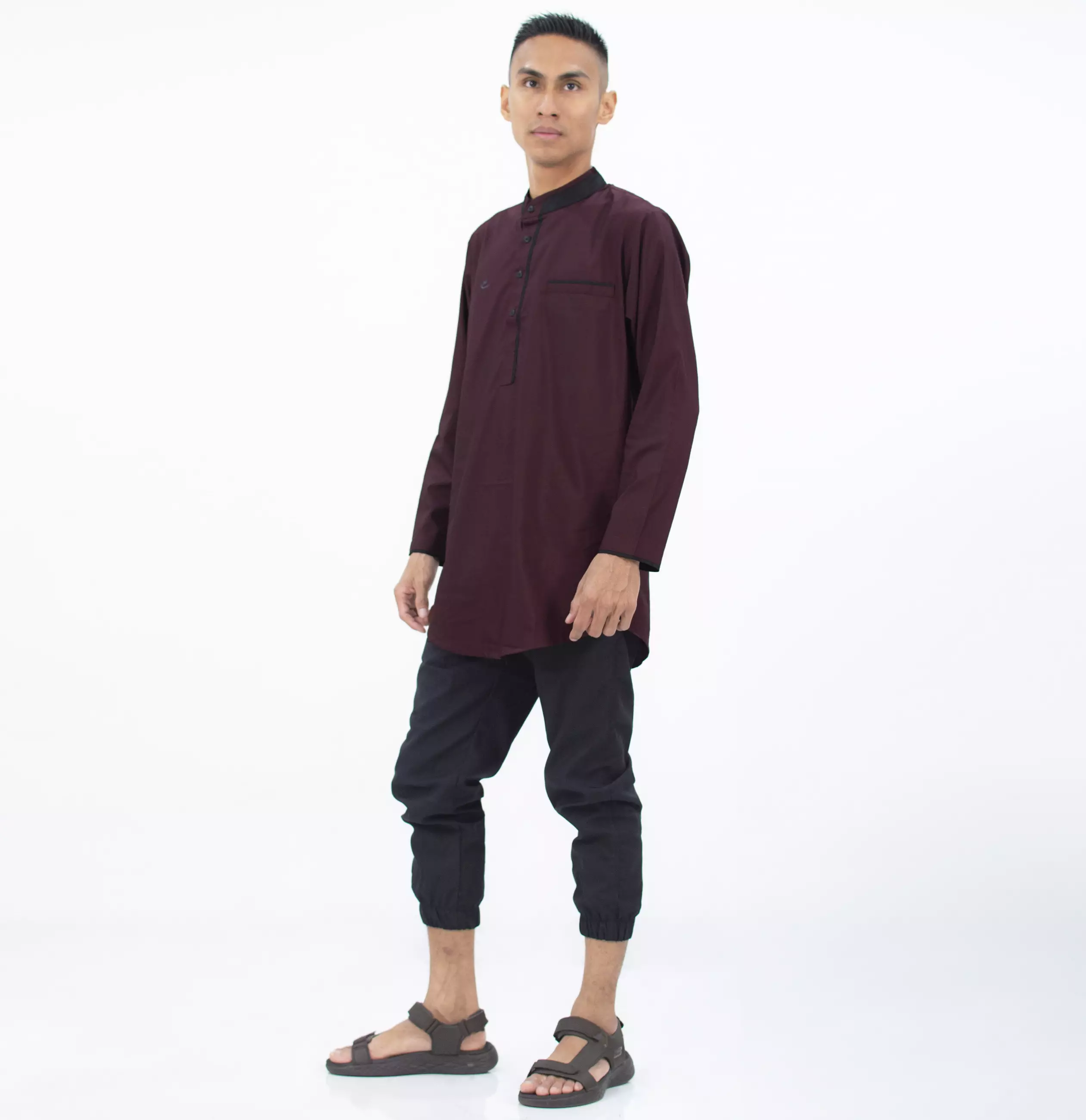 DHABI Kemeja Koko Pria Outfit Lebaran Baju Koko Lengan Panjang Kemeja Kurta Pria - MARUN