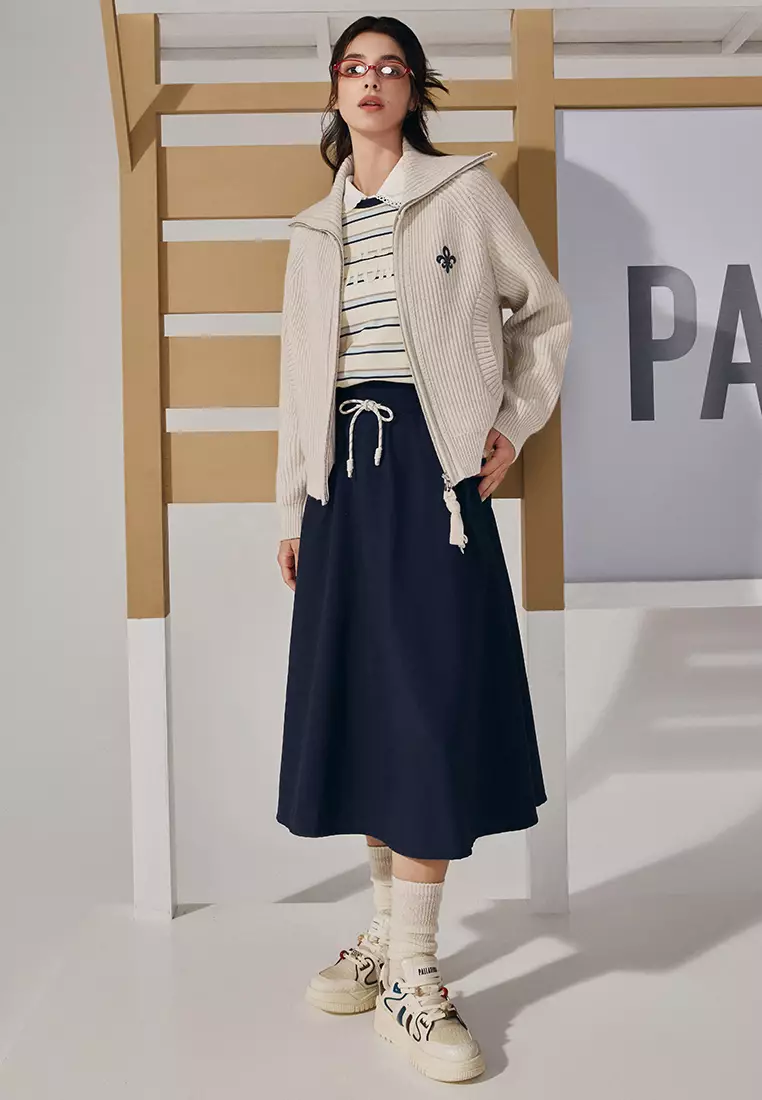 女裝鳶尾花 LOGO 雙向拉鏈開襟毛衣