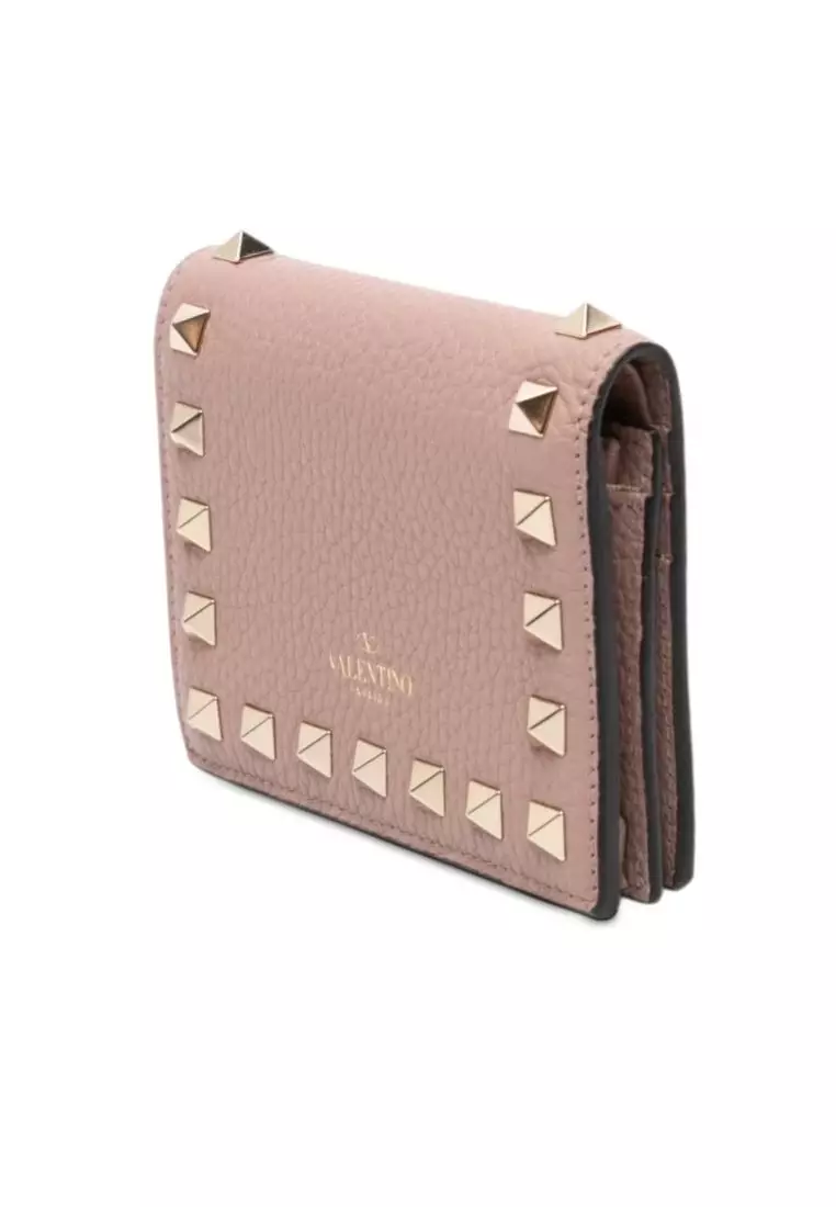 Pre-Loved Valentino Leather Rockstud Compact Wallet