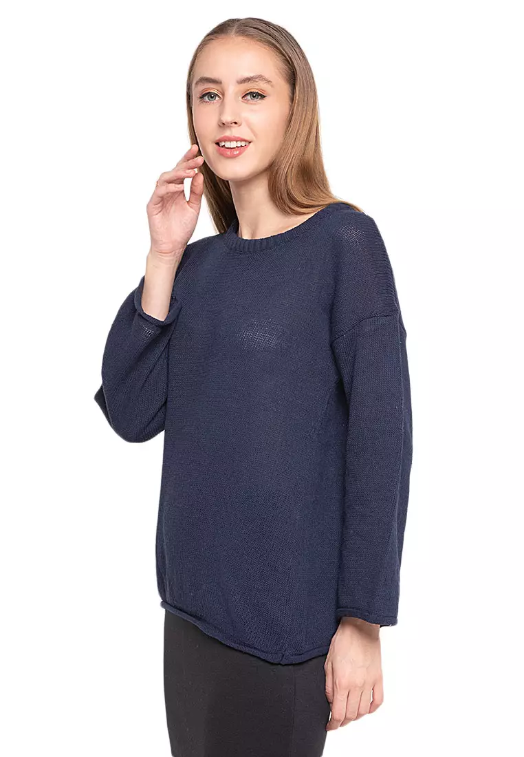 Dallin Sweater Long Sleeves Atasan Wanita Design Kasual Good Quality - Navy