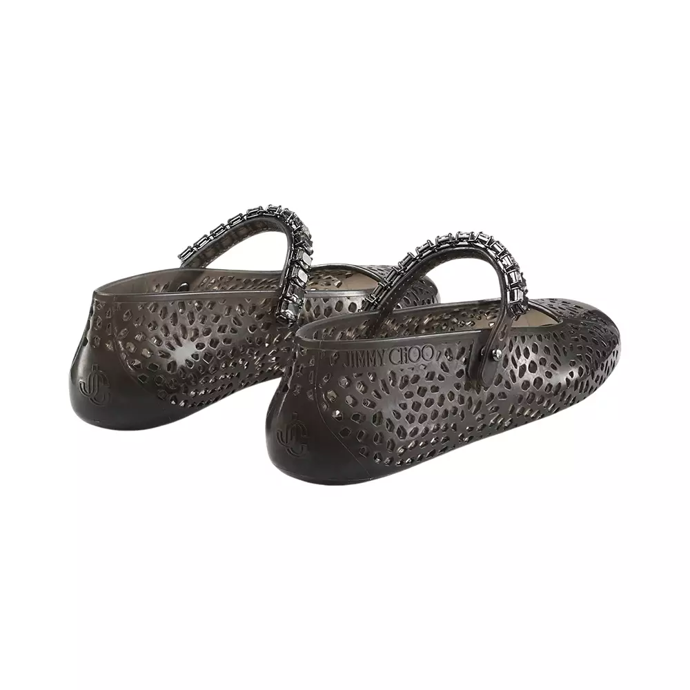 [4.4PRIL KEJUTAN HARGA] The Jelly Ballerina Flats with Crystal Embellishment Black/Smoke