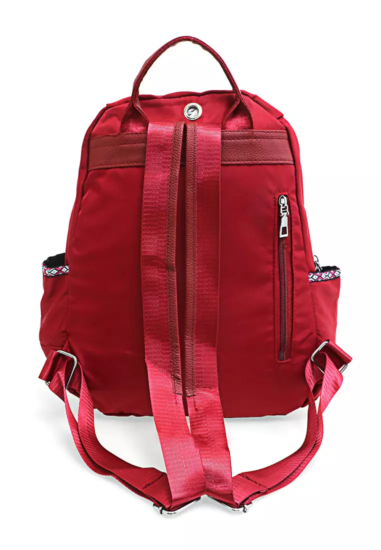 Cellyn Tas Ransel Wanita Desain List Batik Large Compartment Material Nylon ORIGINAL - Red