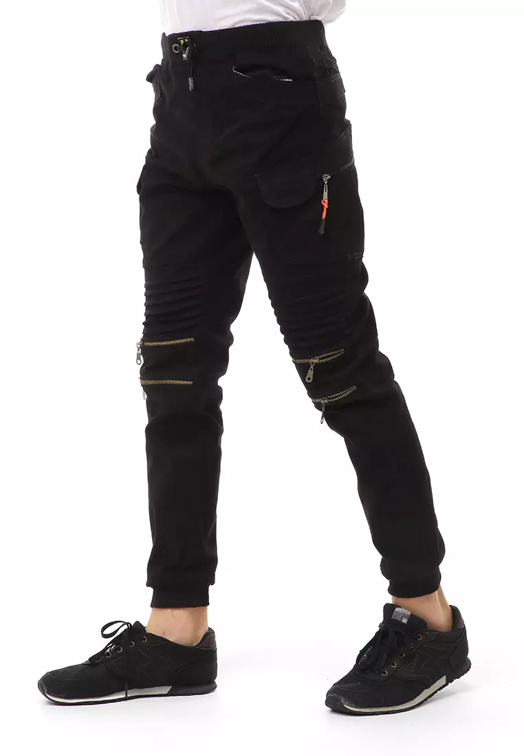 Locko Celana Panjang Jogger Cargo Pria Resleting Material Cotton Twill ORIGINAL - Black