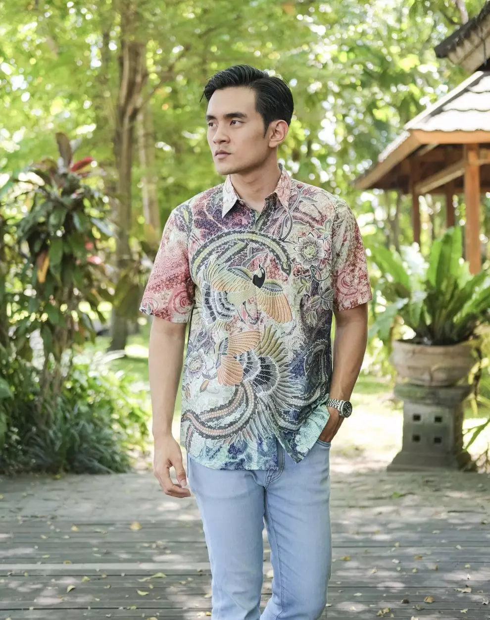 Naraya Orange Kemeja Pria  Pendek Slim Fit Digital Print