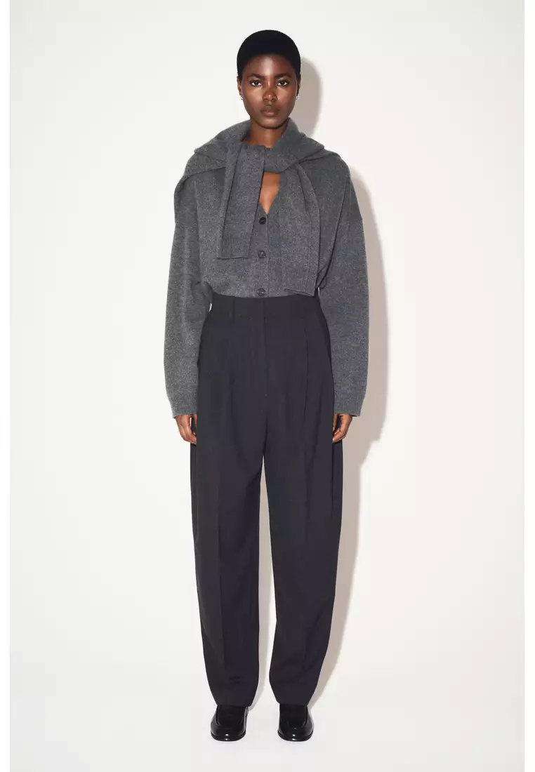 PLEATED WOOL-BLEND BARREL-LEG TROUSERS