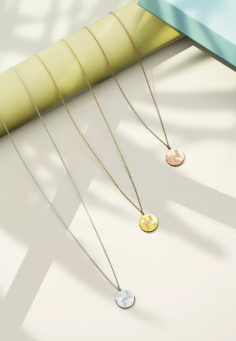 Solid 925 Sterling Silver Initial Alphabet Personalised Disc Necklace- H