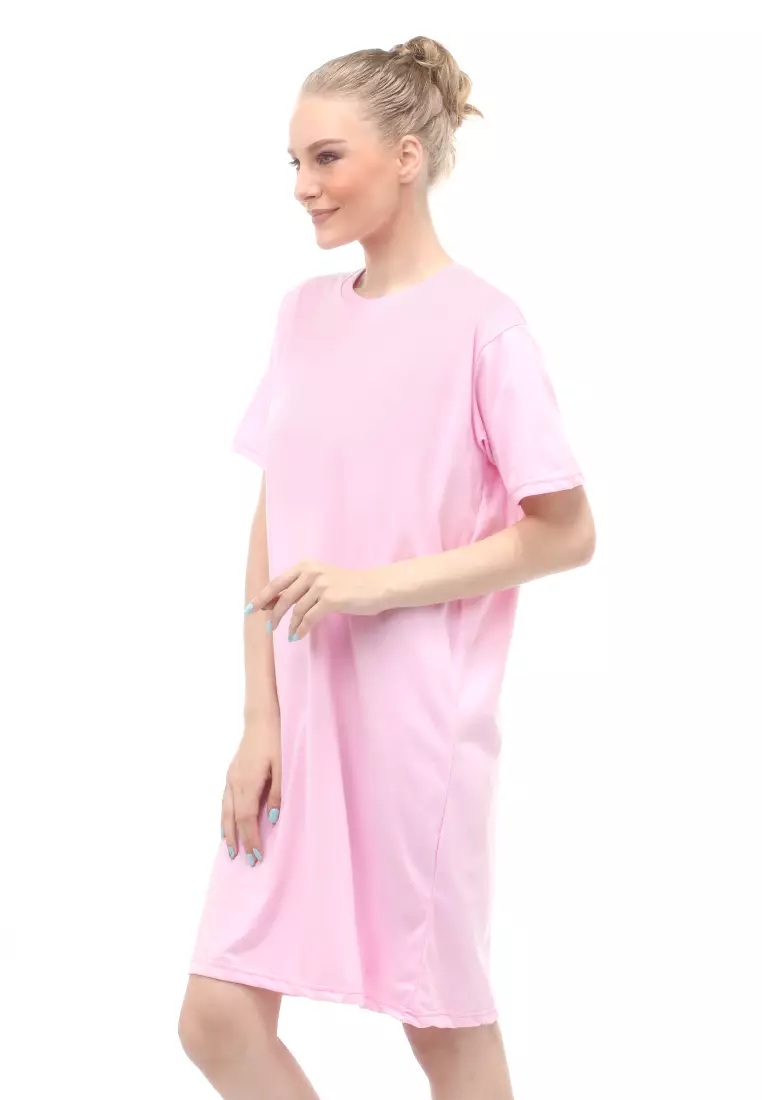 Finch Midi Dress Wanita Short Sleeves Motif Polos - Pink
