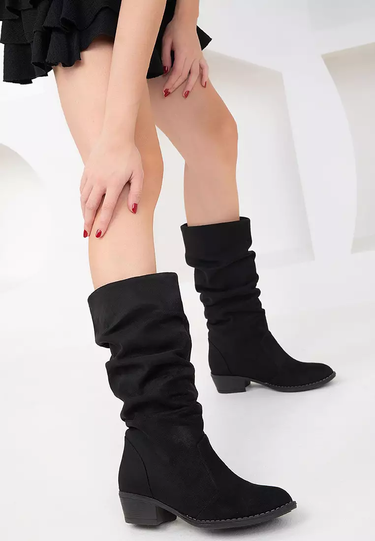 Mid Calf Low Heel Black Boots Ladies Mid Calf Boots Mid Heel