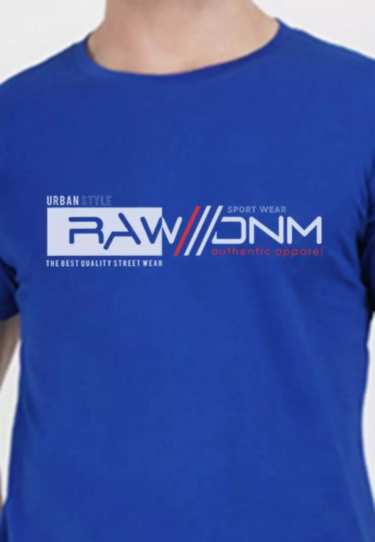 Raw Denim Royal Blue Cotton Short Sleeve Crew Neck Relaxed Tee