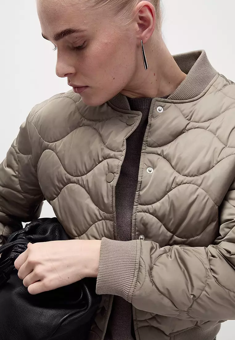 Satin Quilted Relaxed Bomber Jacket