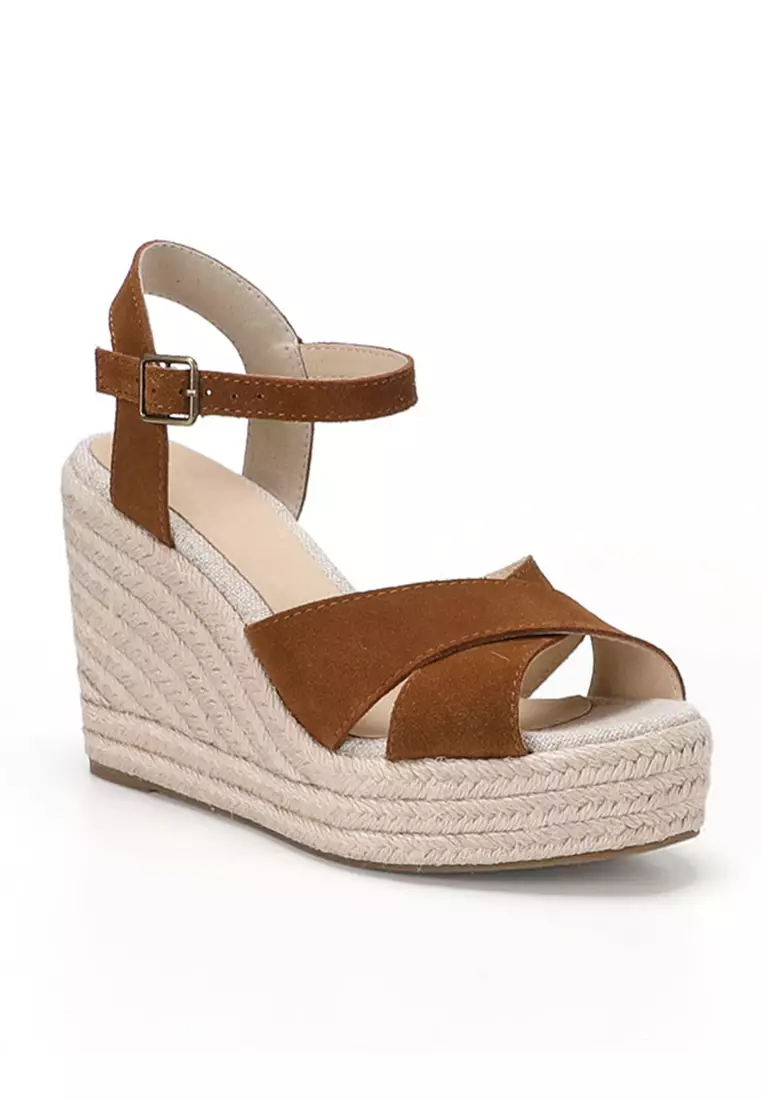 11CM Cow Suede Cross Strap Wedge Sandals HB2024128648