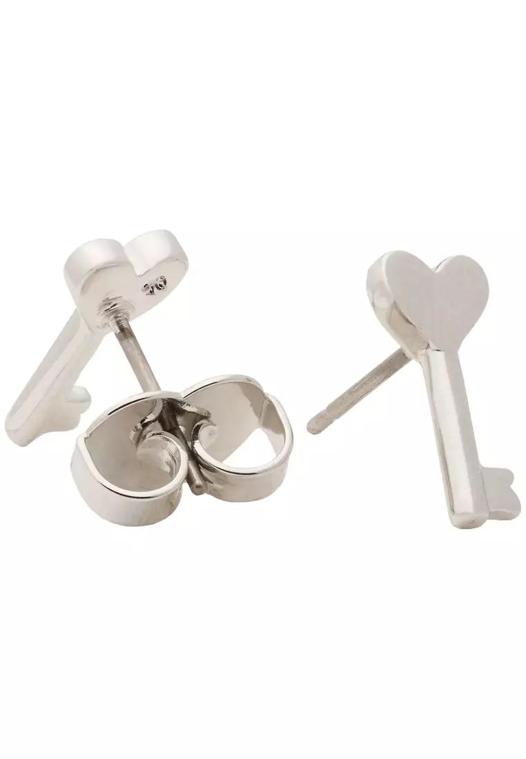 With All My Heart Key Studs Earrings - Silver KK605