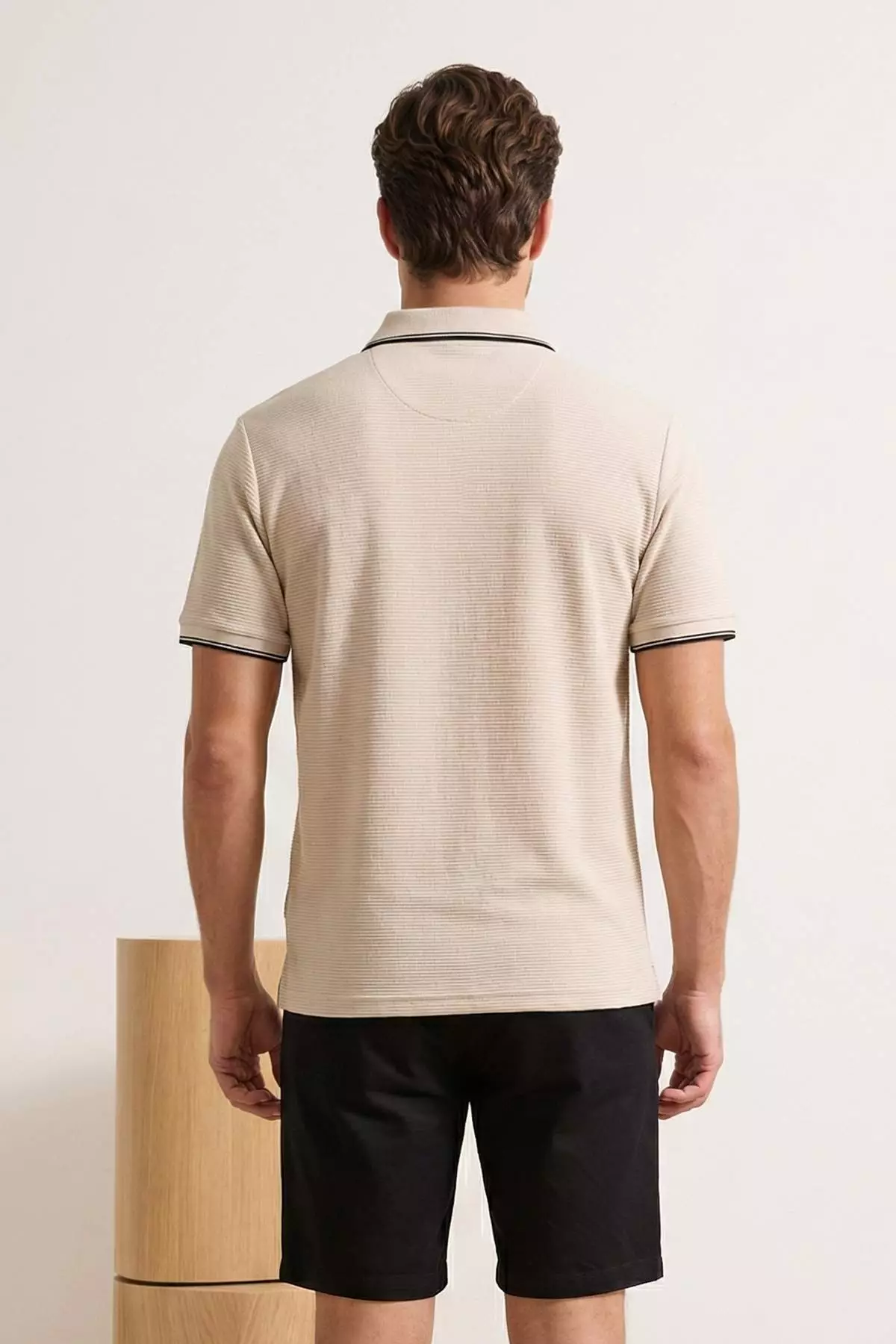 Beige Regular Polo Neck Textured Polo Neck T-Shirt Tmnss26Po00021