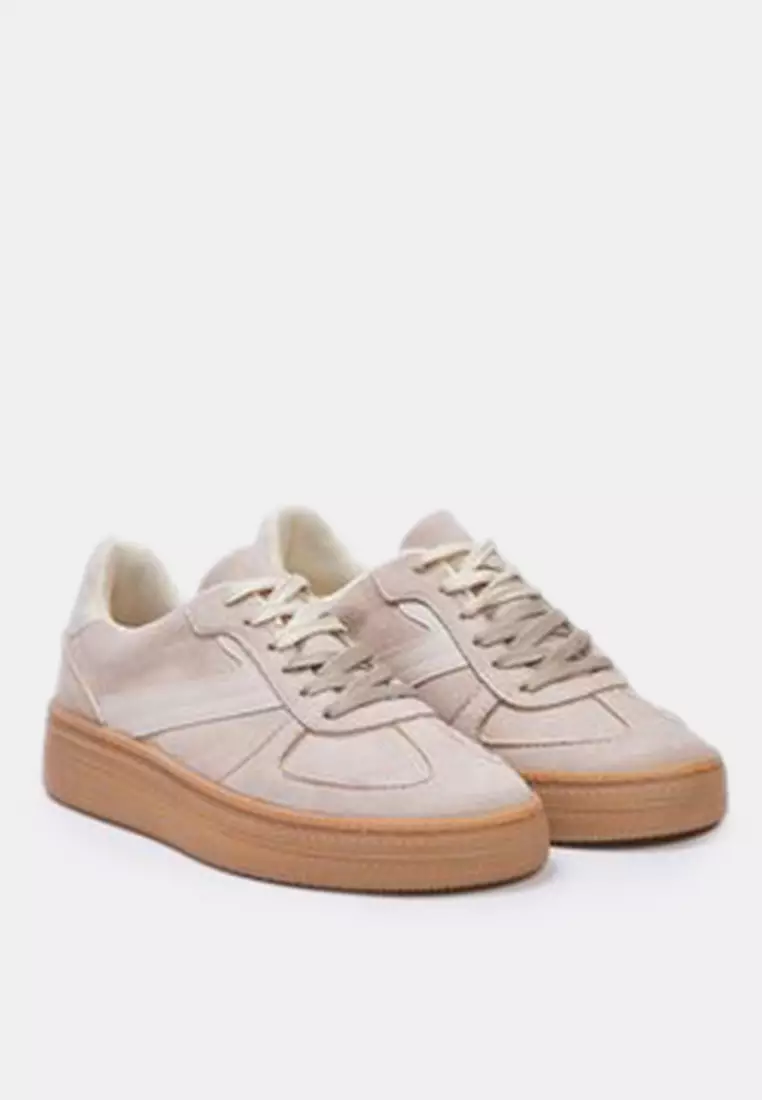 Beige Two Lace-Up Dual-Use Women Retro Sneakers Takss25Sn00009