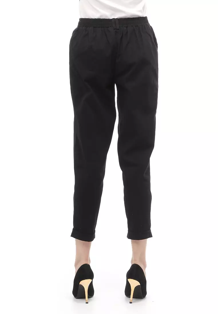 Jenner Celana Panjang Bawahan Wanita Motif Solid Casual - Black