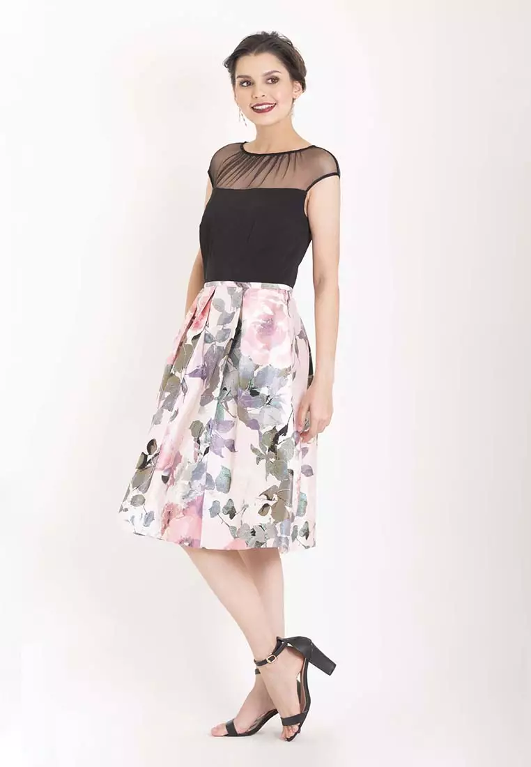 Buy Chain Cara Dress With Black Top Pink Floral Skirt And
