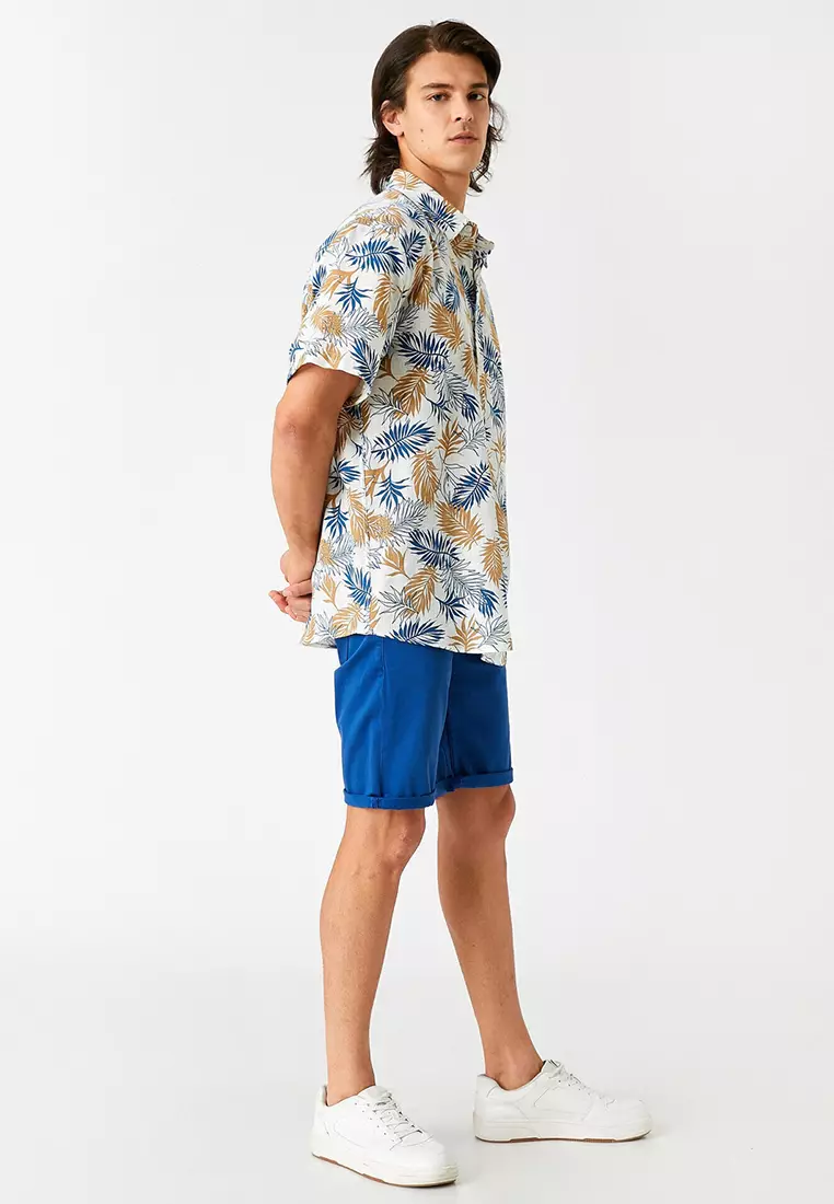 Cotton-Blend Belted Shorts With Linen In Camel - 7
