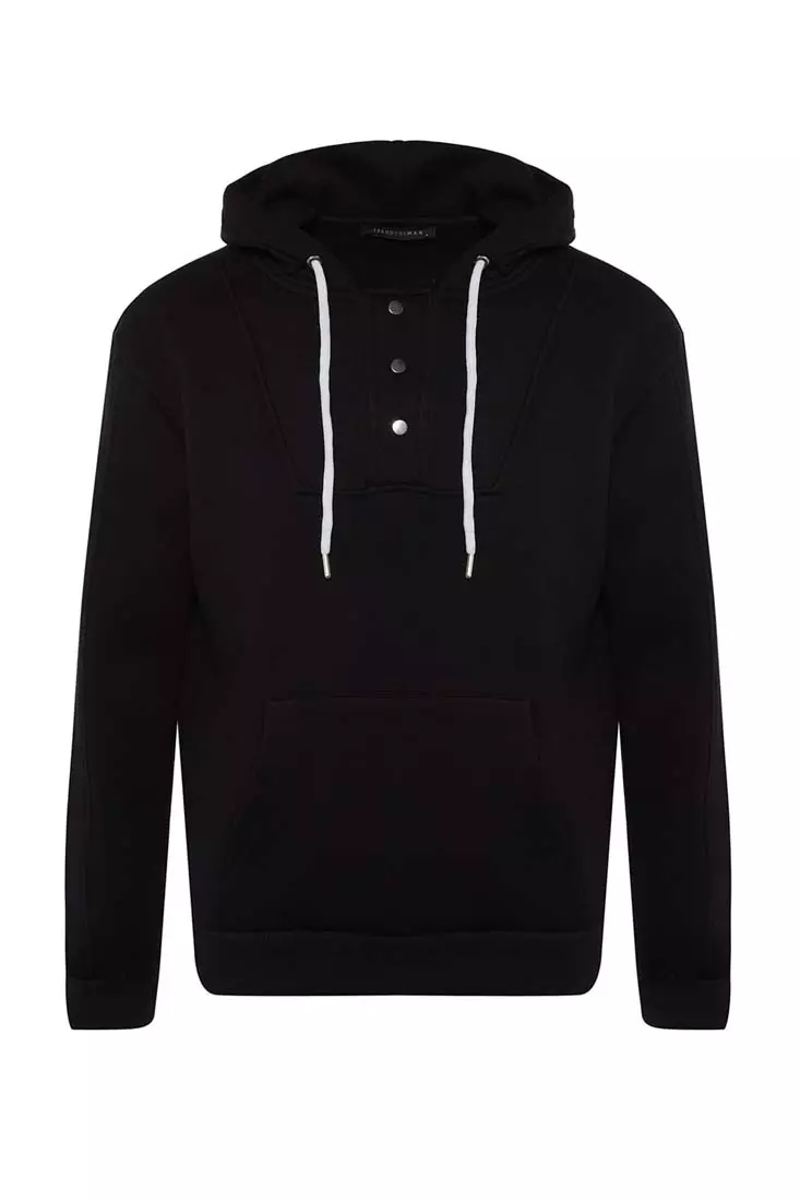 Black Men's Regular/Regular Fit Long Sleeve Hoodie Sweatshirt