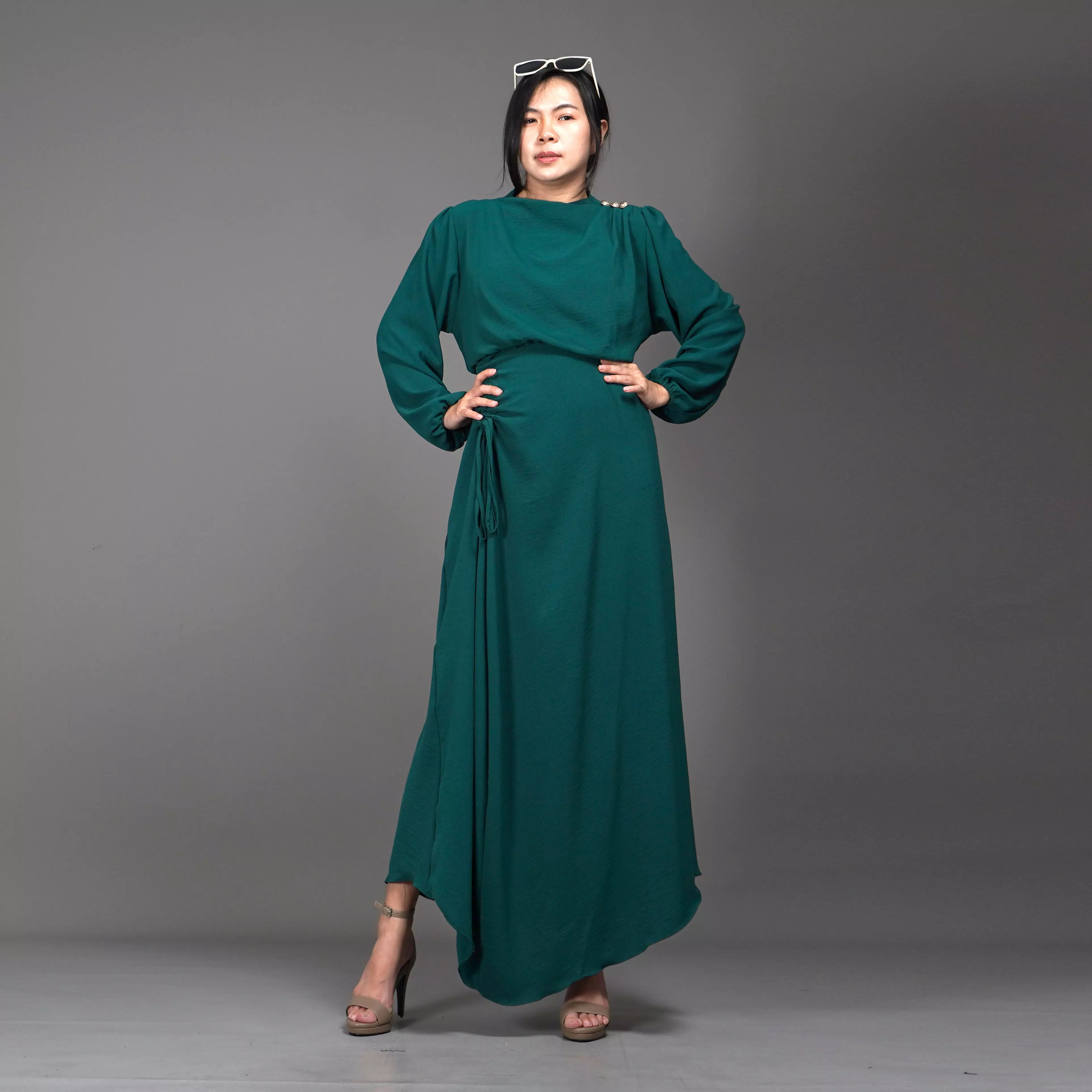  HALTERIA Longdress Polos Baju Dress Kondangan Wanita - HIJAU