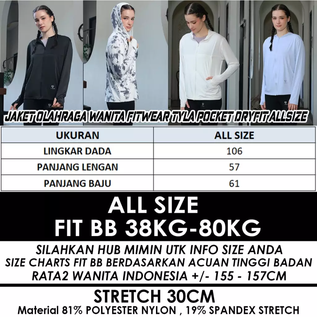 Fitwear Jaket / Jacket Olahraga Oversize Wanita TYLA DRYFIT POCKET - SOFT BLUE