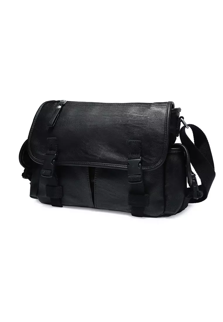 Mens black leather messenger bag shop