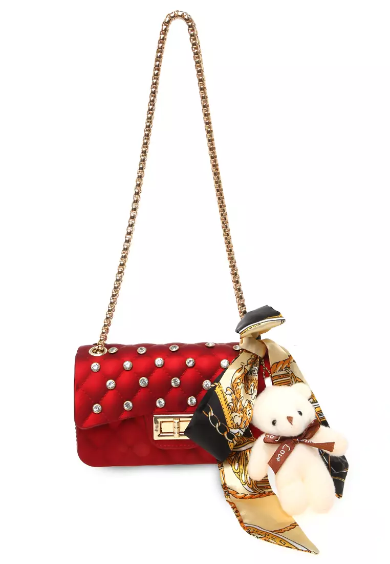 Hata Tas Slempang Wanita Free Boneka & Syal Random Slingbags Jelly - Maroon