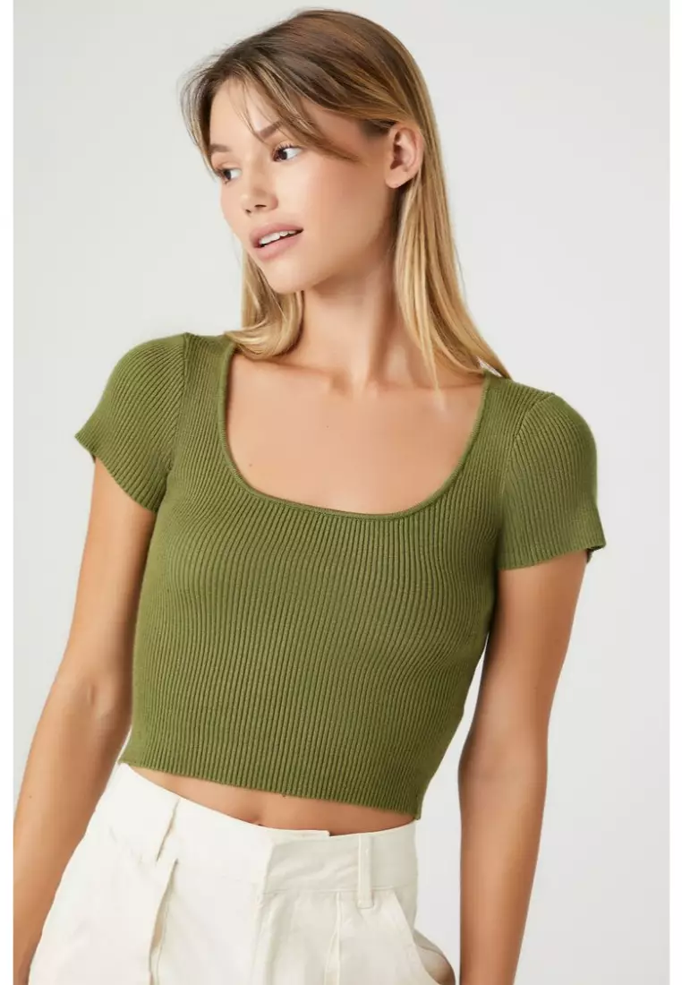 Buy FOREVER 21 Sweater-Knit Square-Neck Crop Top 2024 Online