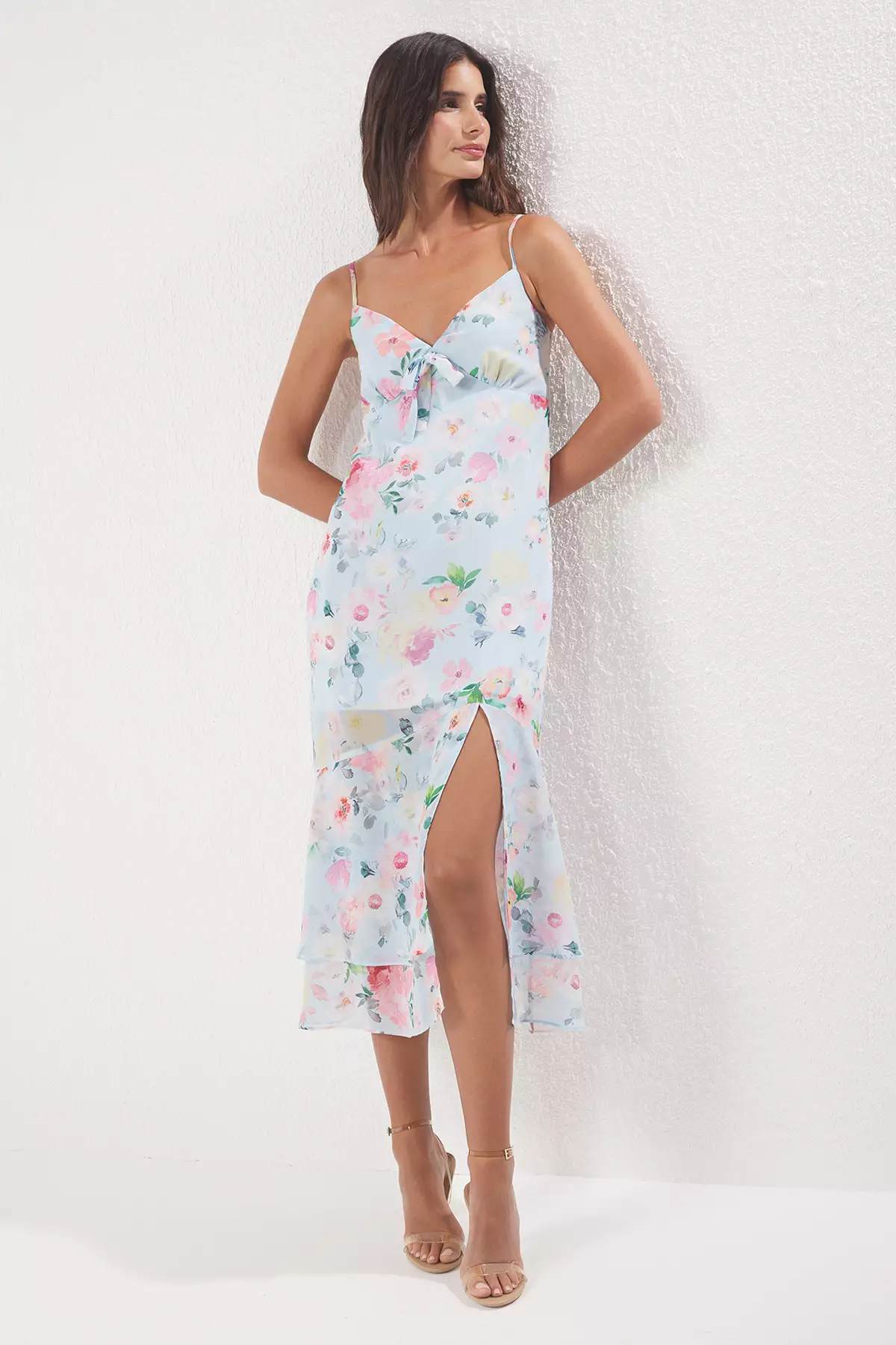 Light Blue Floral Maxi Woven Dress TWOSS25EL00658