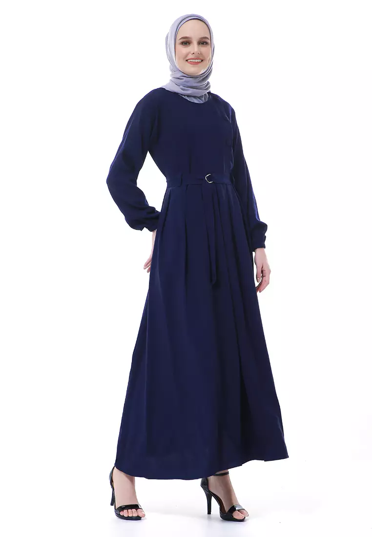 Nelly Gamis Dress Muslimah Wanita Long Sleeve Premium High Quality - Navy