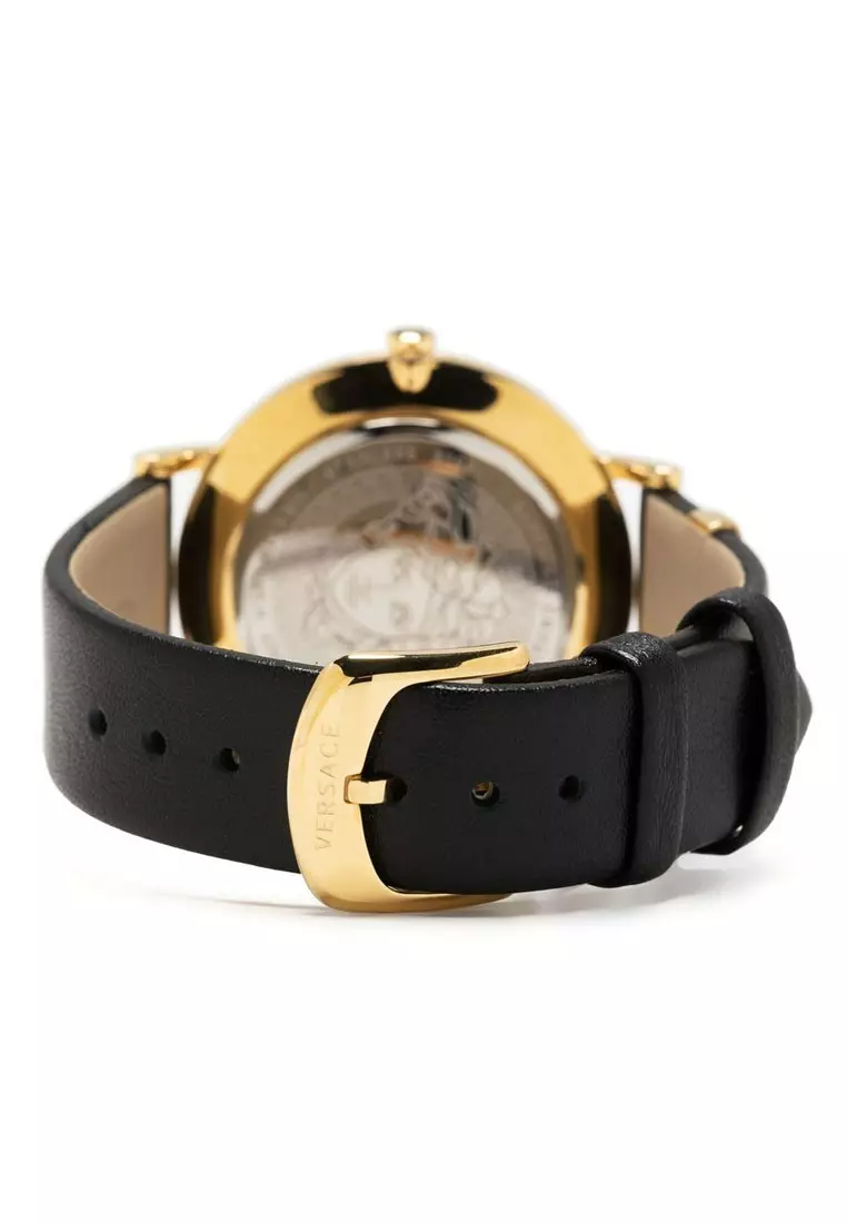 Versace V-Eternal Black Leather Analog Quartz Watch For Women VEJL00222