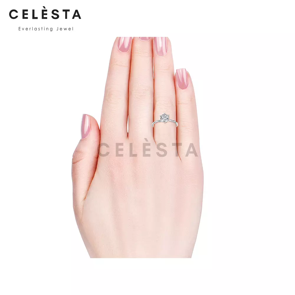 Berlian Moissanite Raine Ring [GRA CERTIFICATE MOISSANITE DIAMOND] - Cincin 1.2CT  Moissanite Diamond 925 Silver Celesta by Her Jewellery