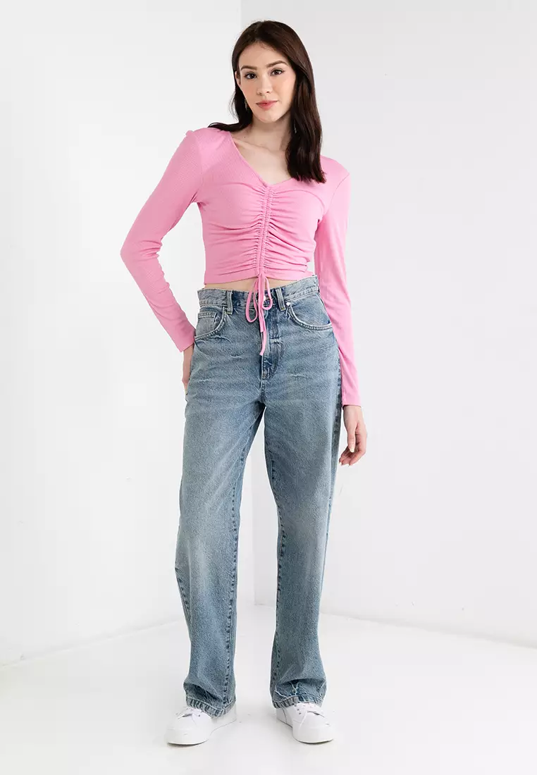Shia Long Sleeves Ruching Cropped Top