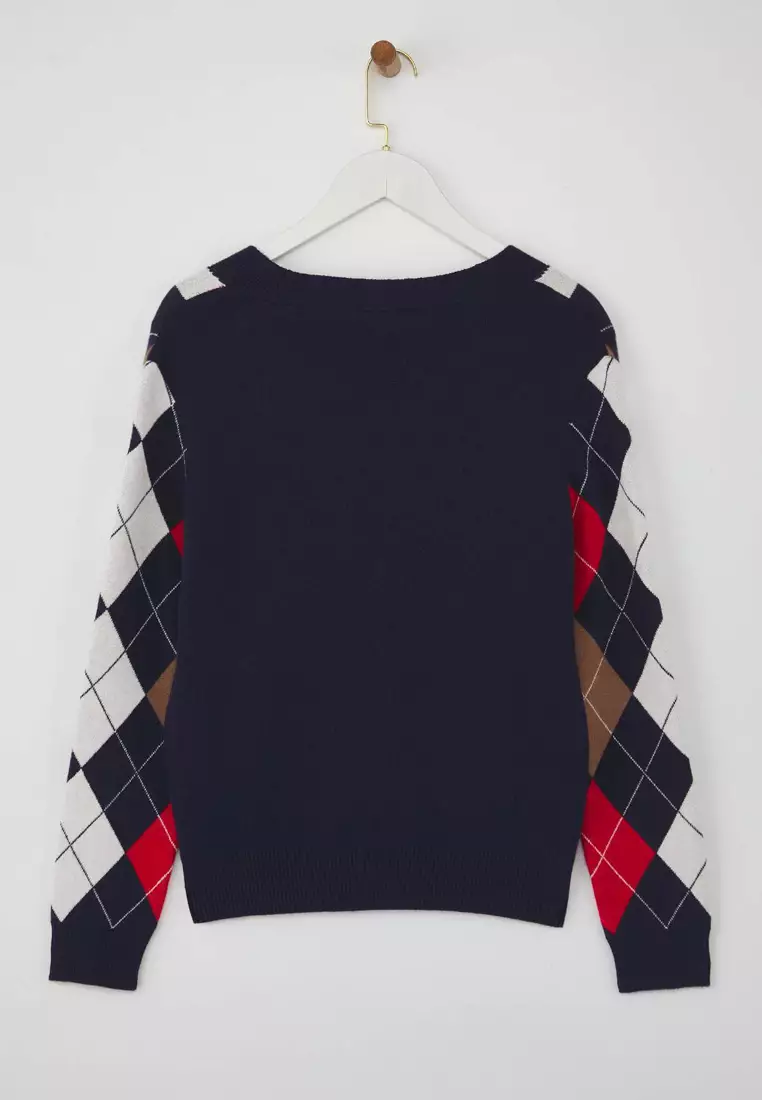 Navy Blue Premium Yarn/Special Yarn Diamond Patterned Knitwear Cardigan Twoaw26Hi00158
