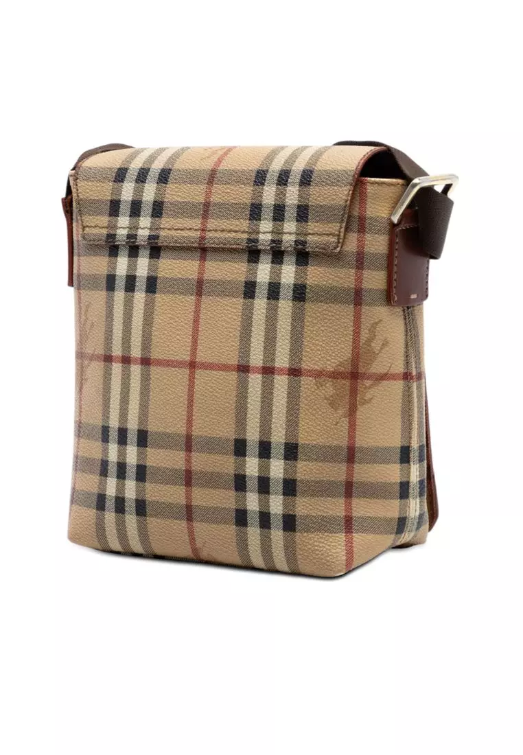 Pre-Loved Burberry Haymarket Check Coated Canvas Flap Crossbody