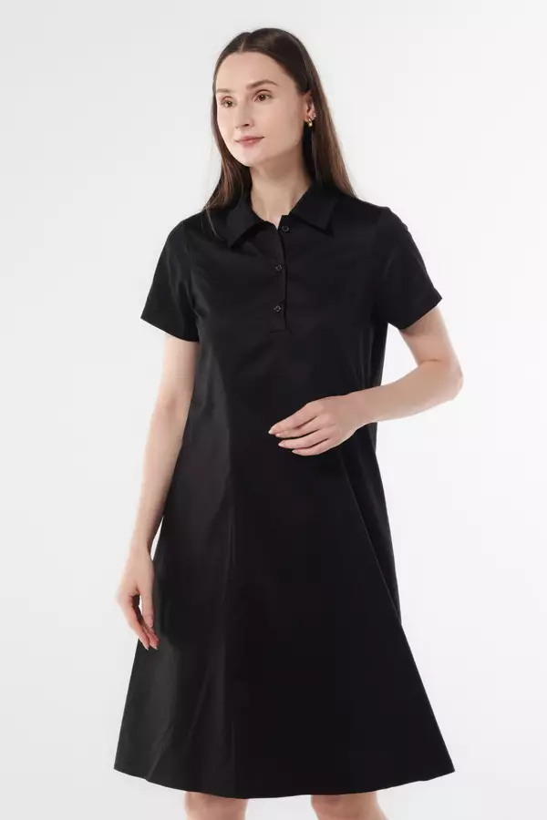 MINIMAL - Harriette - Dress Katun Lengan Pendek - Black Warna Black